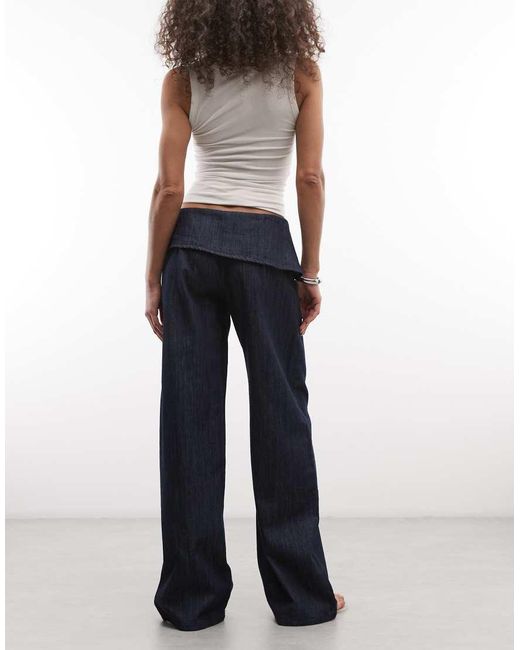 Reclaimed Vintage Blue Indigo Chambray Pants With Tie Detail