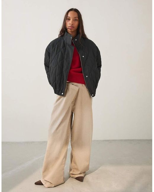 Bershka Natural Cable-Knit Embroidered Jacket