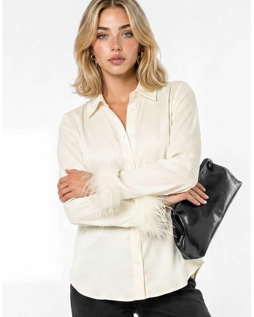 Lovedrobe White Feather Cuff Satin Shirt