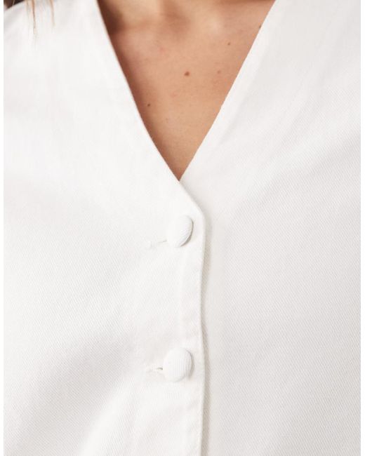 Threadbare White Denim Short Sleeve Button Through Mini Dress