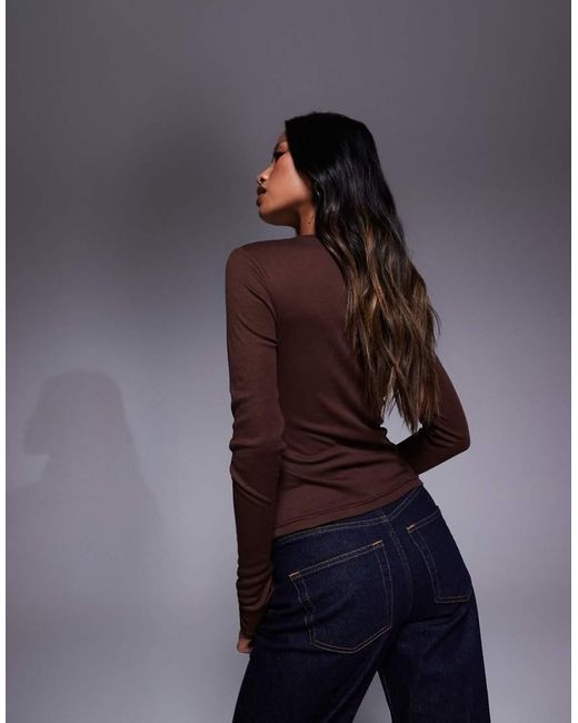 ASOS Gedrapeerde Jersey Top Met Lange Mouwen in het Blue