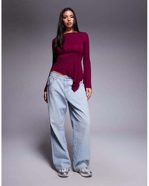 ASOS Purple Godet Insert Long Sleeve Top With Flute Sleeves