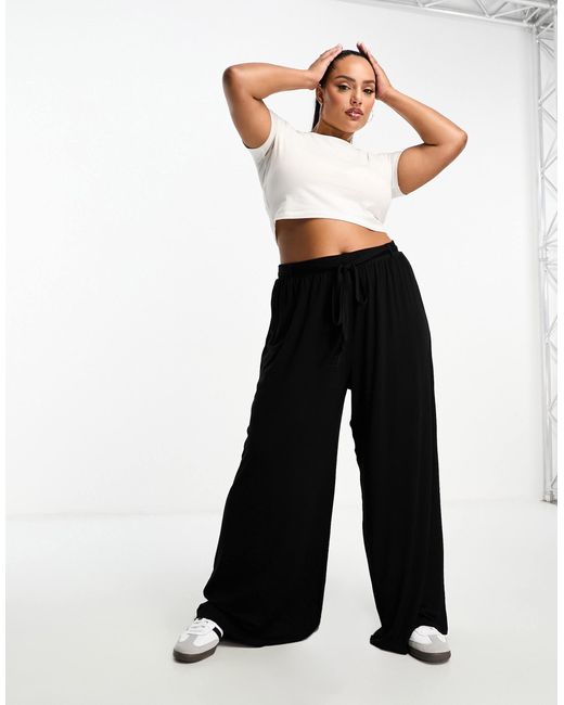 ASOS Black Asos Design Curve Tie Belt Wide Leg Trouser