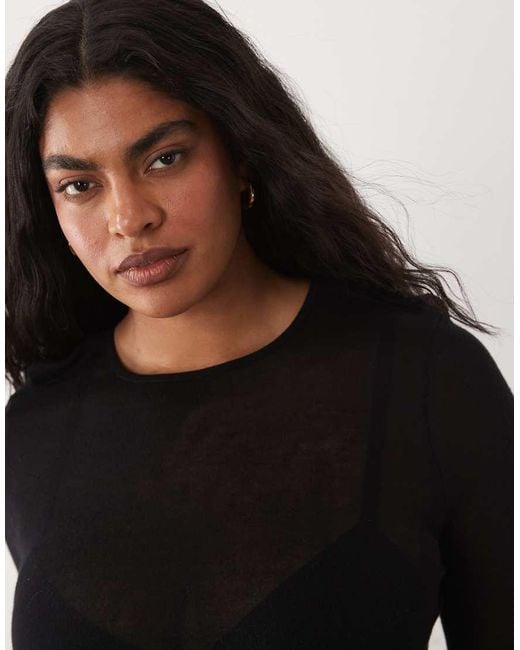 ASOS Black Asos Design Curve Sheer Knit Ruched Side Top