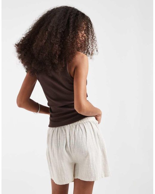 Pieces Natural Textured Cotton High Waist Knot Detail Skort