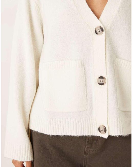 Gina Tricot White Relaxed Knitted Cardigan With Pockets
