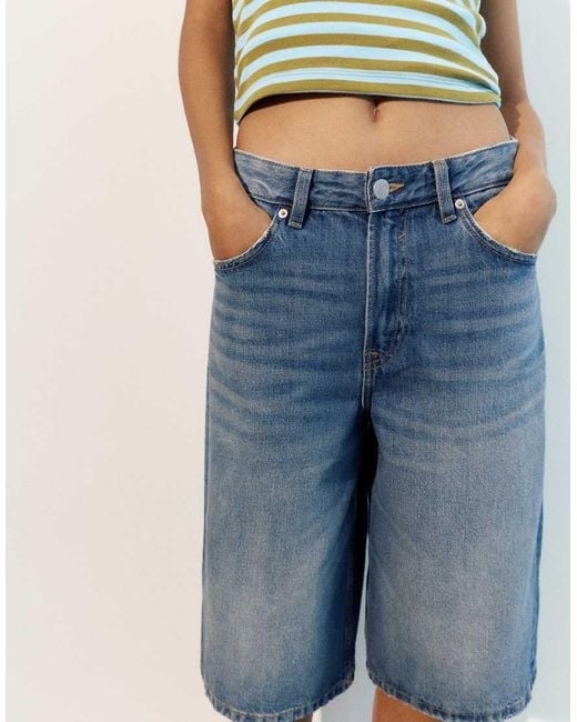Pull&Bear Blue Low-Rise Jorts