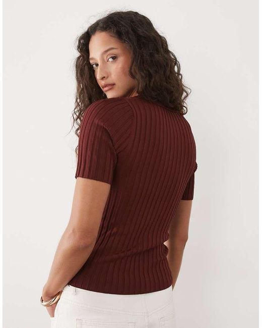 Mango Red Knit Short Sleeve V-neck Polo