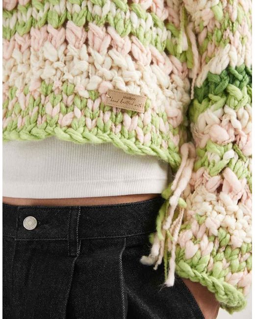 Kiwi & Co Natural Pixie Contains Wool Hand Knitted Chunky Knit Fringe Sleeve Cropped Jumper