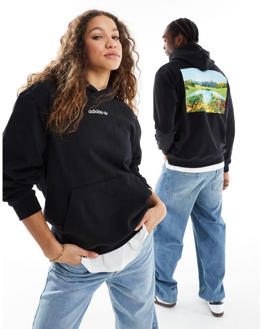 Sudadera negra unisex con capucha y estampado Adidas Originals de color Black