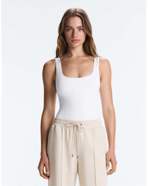 Oysho White Seamless Square Neck Bodysuit