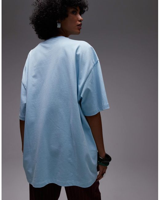 TOPSHOP Blue Jersey Graphic Scarf Print Oversized Top
