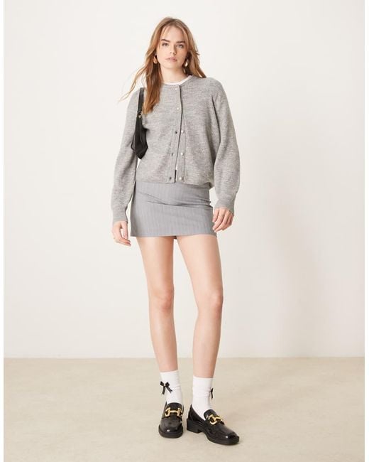 Jdy Gray Ribbed Cardigan With Pearl Buttons