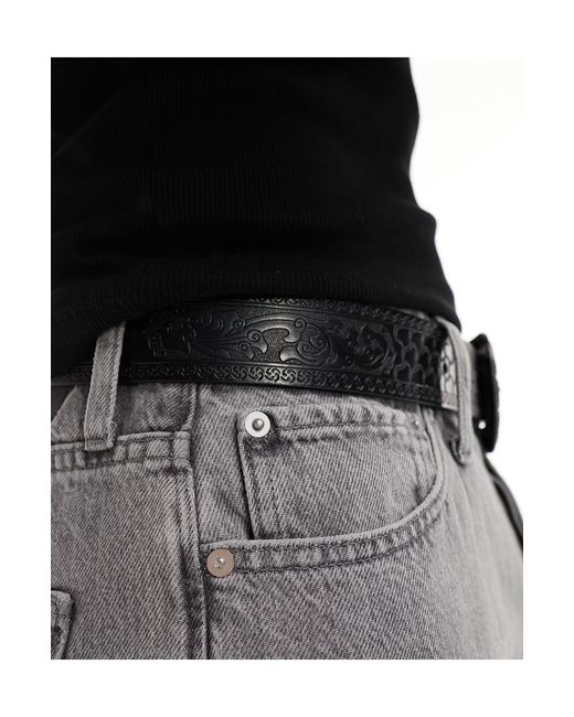 ASOS Black Faux Leather Western Belt With Embossing for men