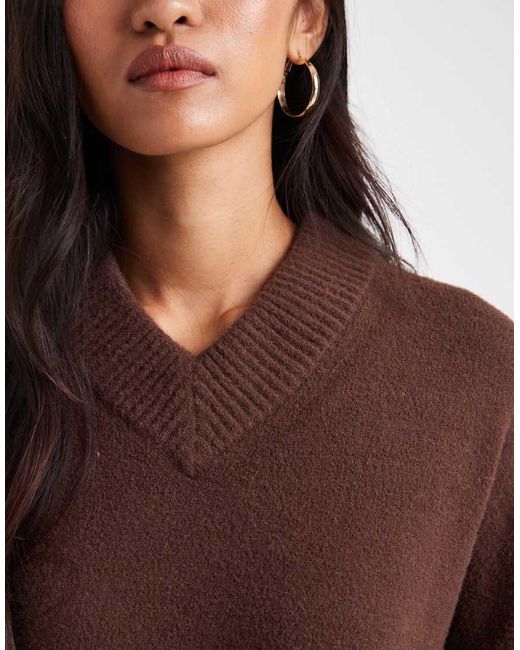 ASOS Brown Oversized Super Soft V Neck Jumper