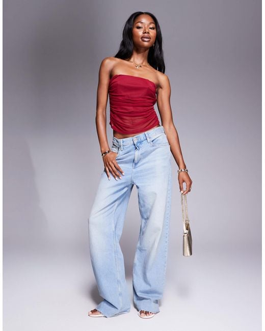 ASOS Red – gerafftes, trägerloses oberteil aus netzstoff