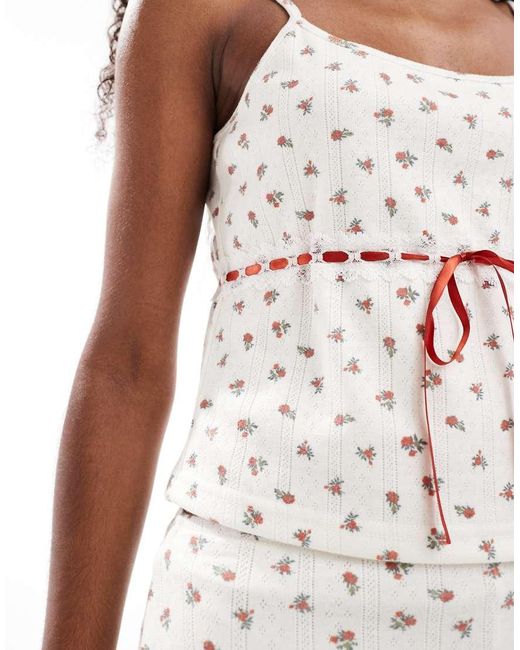 Daisy Street White Floral Pointelle Cami Top With Thread Through Lace Detail