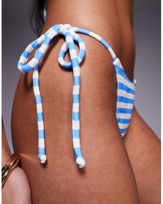 Candypants Blue Towelling Tieside Bikini Bottom With Stripe