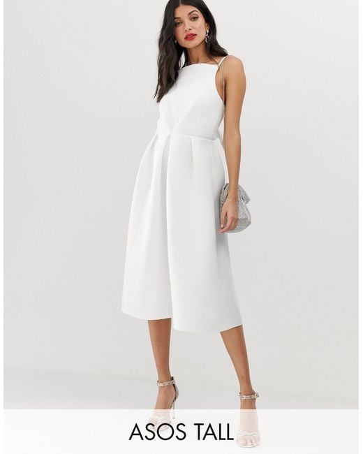 ASOS White Asos Design Tall Bow Back Midi Prom Dress