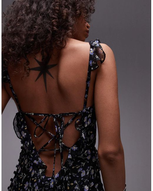 TOPSHOP Black Ruffle Cami Maxi Dress