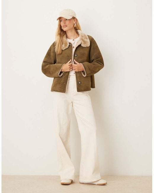 ASOS Natural Funnel Neck Faux Suede Bonded Jacket