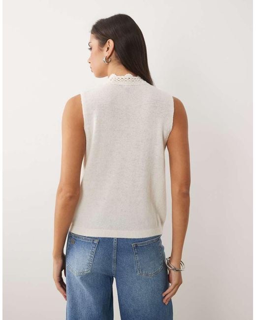 Nobody's Child Blue Crochet Trim Sleeveless Knitted Vest-style Singlet