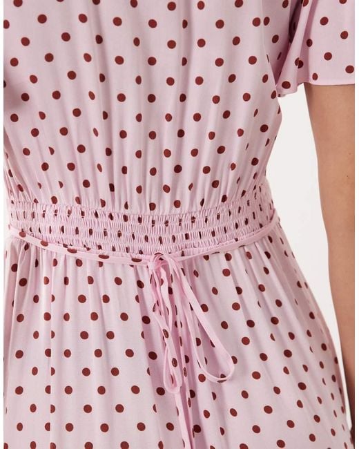 Nobody's Child Pink Atlas V-Neck Short Flutter Sleeves Midi Dress