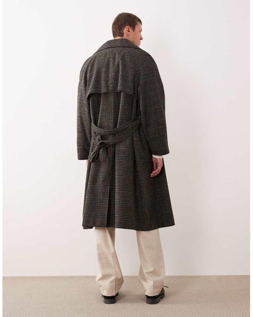 Trench Effetto Lana A Quadri di ASOS in Black da Uomo