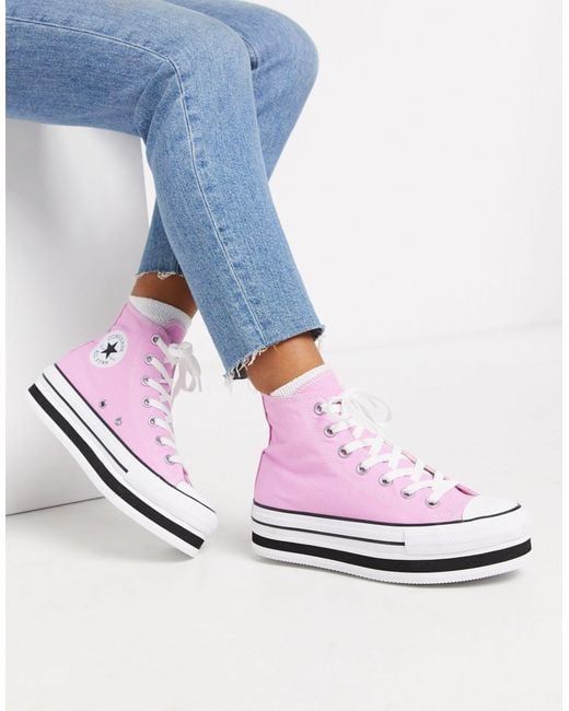 Converse Chuck Taylor Hi Layer Flatform Pink Sneakers | Lyst Canada