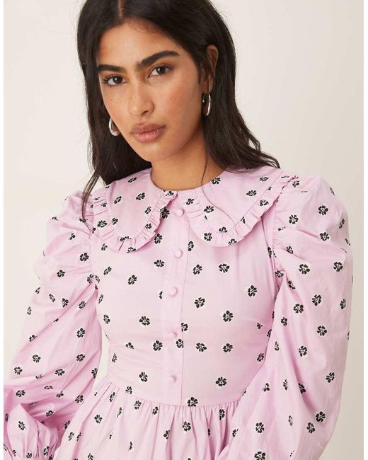 Glamorous Pink Collared Button Front Mini Dress