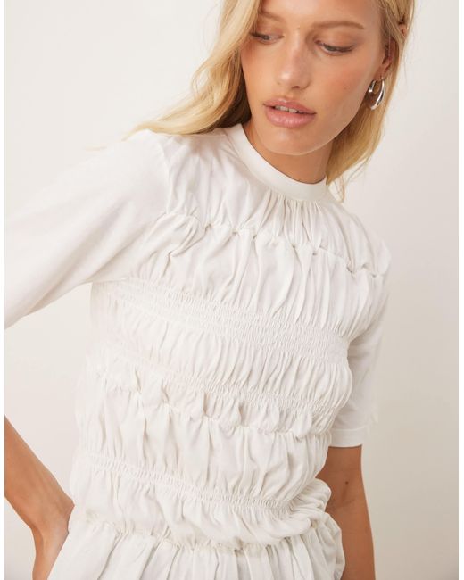 Y.A.S White Premium Ruched Peplum Hem Top