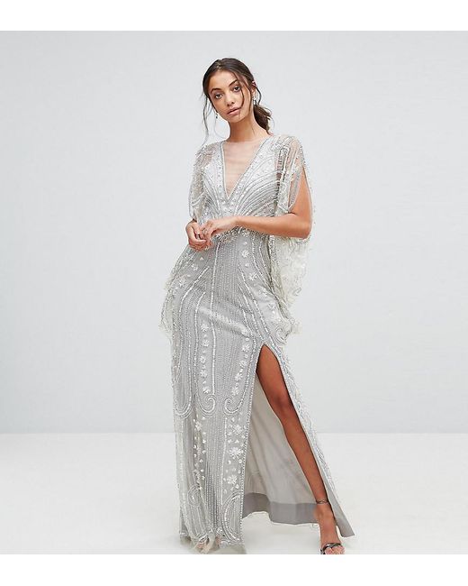 A Star Is Born Metallic Embellished Maxi Dress With Cape Sleeves