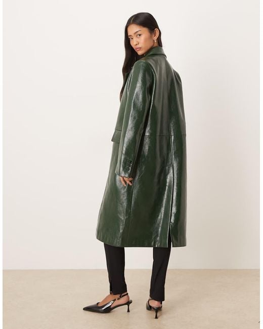 Mango Green Faux Leather Pea Coat