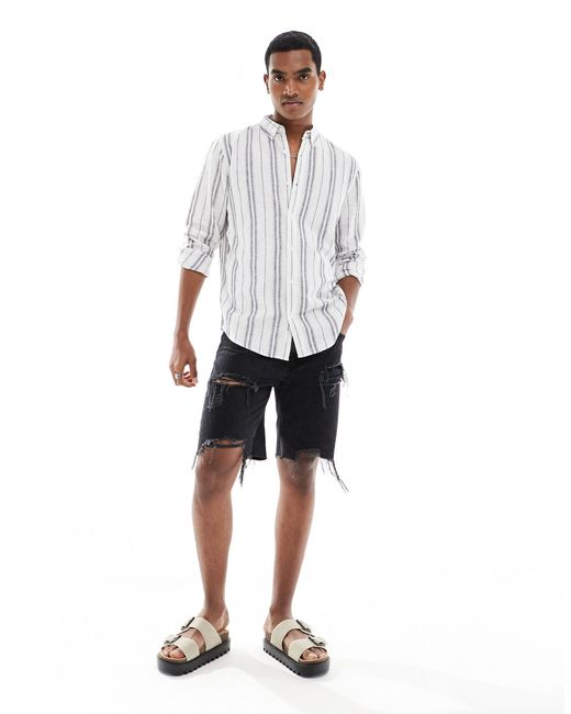 Chemise à manches longues en lin mélangé rayé - blanc Hollister pour homme en coloris White