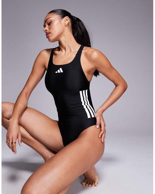 Adidas Originals Blue Adidas Training 3 Stripe Swimsuit
