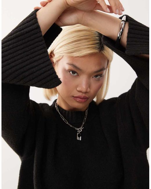 Monki Black Relaxed Crew Neck Jumper