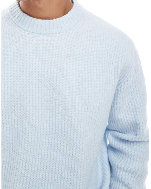 Jack & Jones Blue Oversize Thick Ribbed Jumper for men
