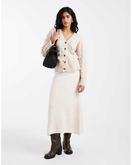 Pieces Natural V Neck Cable Knit Cardigan