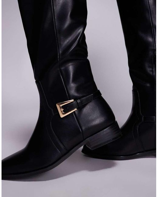 Public Desire Black Mackie Knee Boots With Buckle