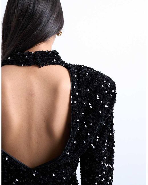 TOPSHOP White Long Sleeve Velvet Sequin Mini Dress With Shoulder Pads