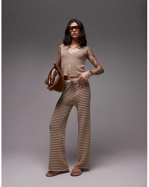 TOPSHOP Brown Knitted Check Pattern Trouser Co-ord