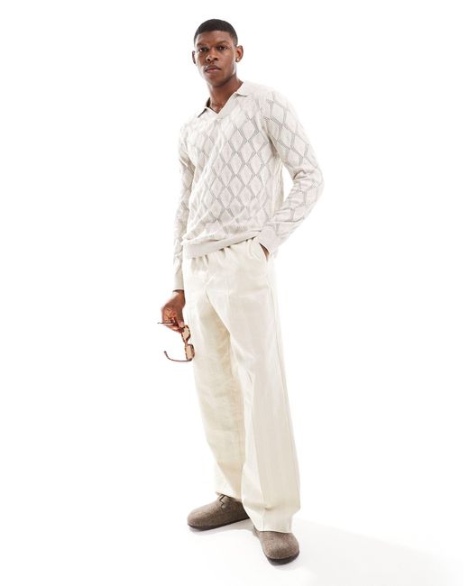 Maglione girocollo a maniche lunghe color pietra traforato di Hollister in White da Uomo