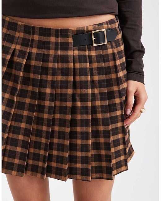 ONLY Brown Pleated Mini Skirt With Belt Detail