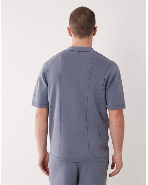 ASOS Blue Relaxed Compact Knit Notch Neck Polo for men