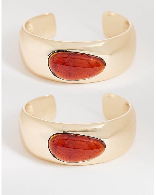 Reclaimed Vintage Metallic Amber Set Stone Statement 2 Pacl Bangles