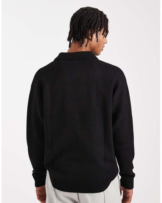Jack & Jones Black Boucle Polo Jumper for men