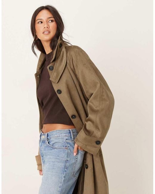 ASOS Natural Faux Suede Funnel Neck Trench Coat