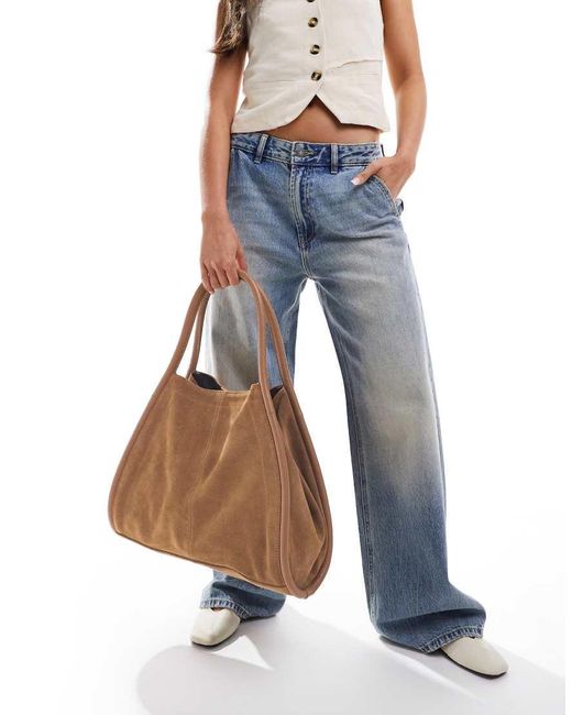 ASOS Suède Tote Tas Met Buisjes in het Brown