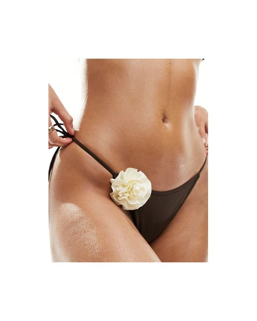 Candypants Brown Contrast Flower Tie Side Bikini Bottom