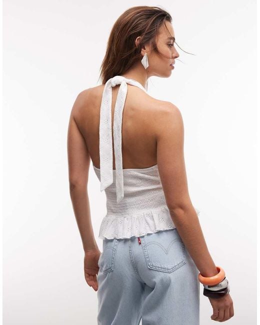 Gina Tricot White Halterneck Broderie Anglaise Top